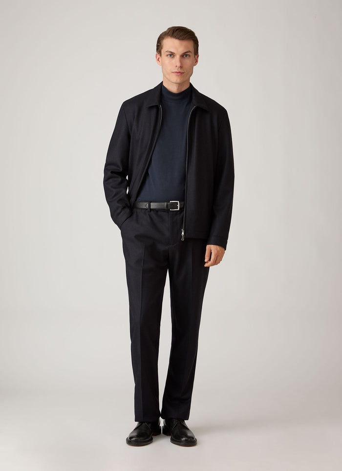 Men's Long Sleeve Brushed Cotton Mock Neck T-shirt in Midnight Navy