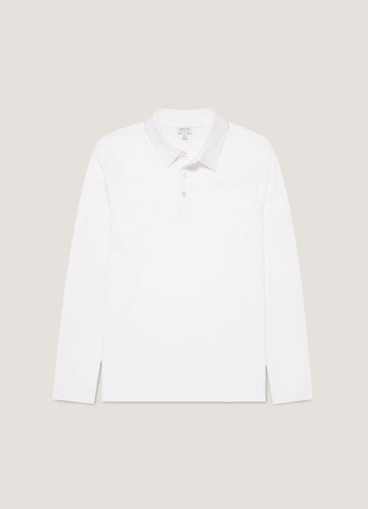 Men's Long Sleeve Classic Jersey Polo Shirt in White