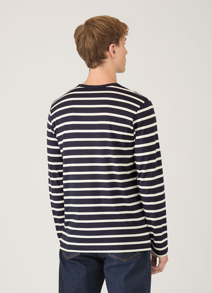 Men's Long Sleeve Classic T-shirt in Navy/Ecru Breton Stripe
