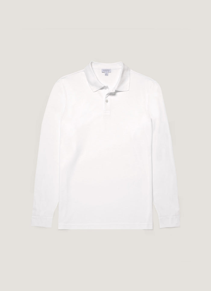 Men's Long Sleeve Piqué Polo Shirt in White