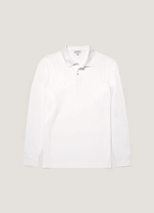 Men's Long Sleeve Piqué Polo Shirt in White