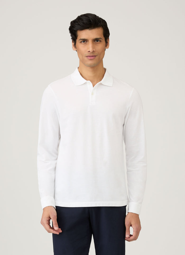 Men's Long Sleeve Piqué Polo Shirt in White