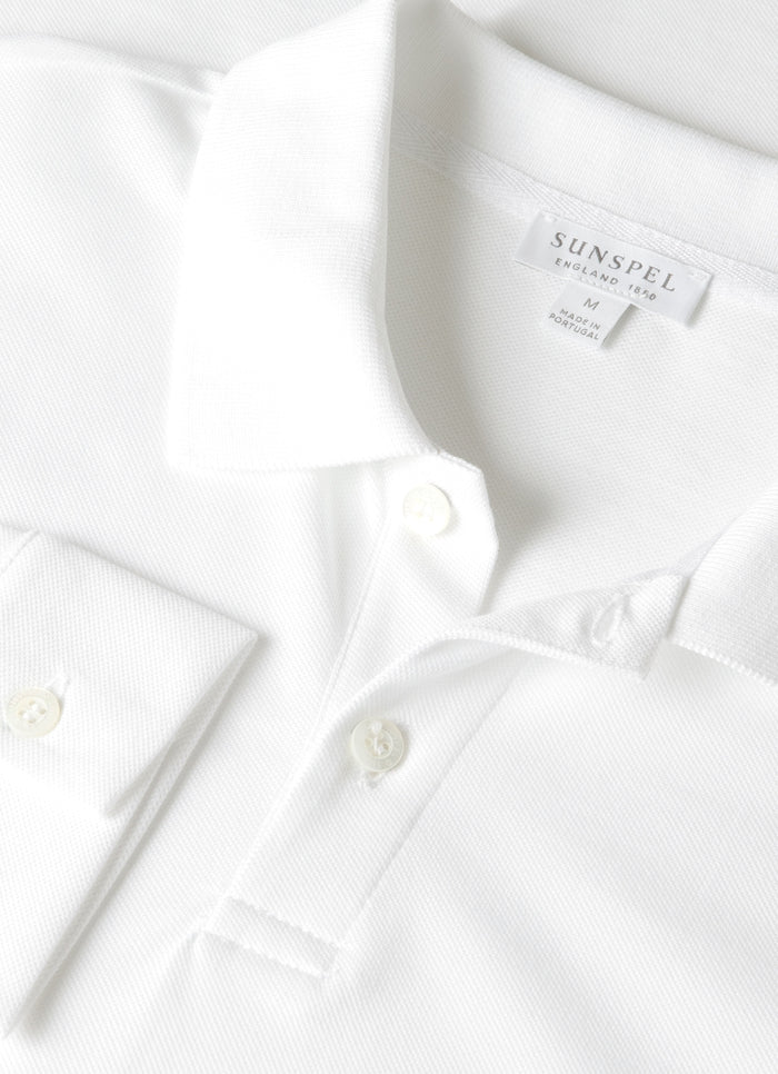 Men's Long Sleeve Piqué Polo Shirt in White