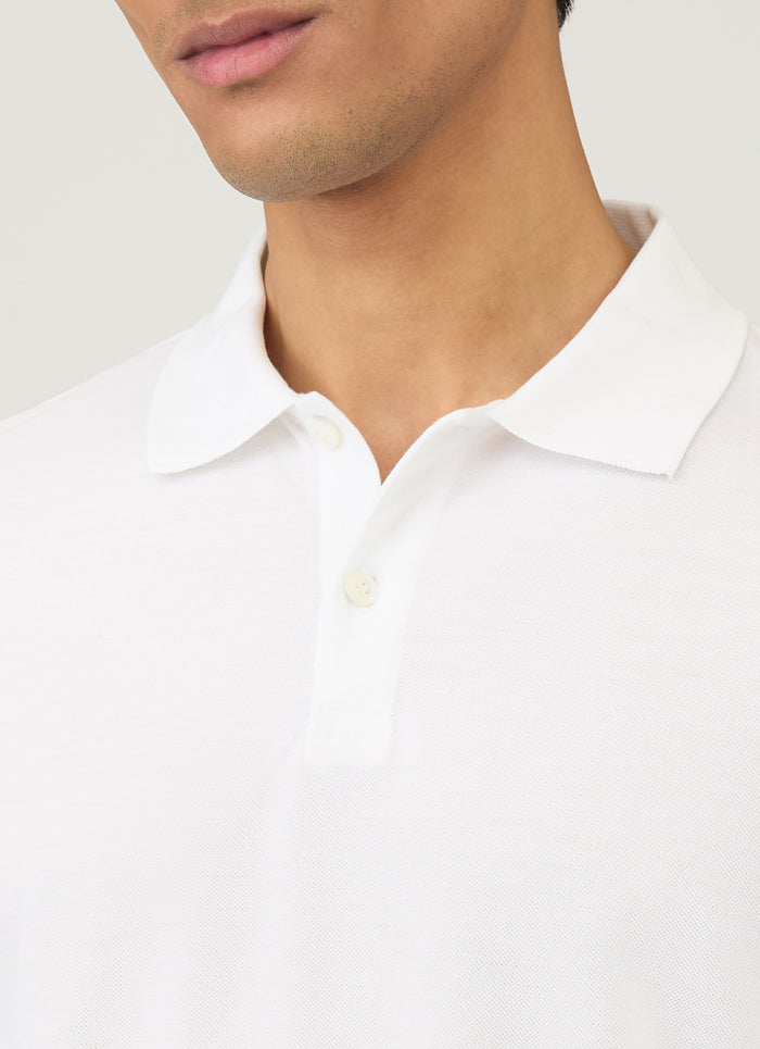 Men's Long Sleeve Piqué Polo Shirt in White