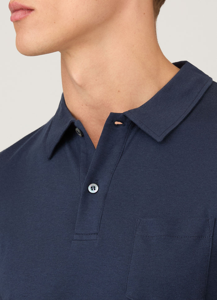 Men's Sea Island Cotton Jersey Polo Shirt in Navy