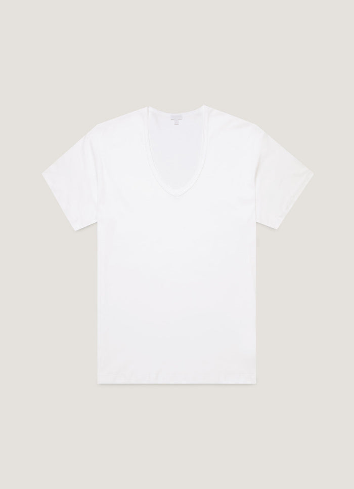Men's Sea Island Cotton V-neck Underwear T-shirt in White