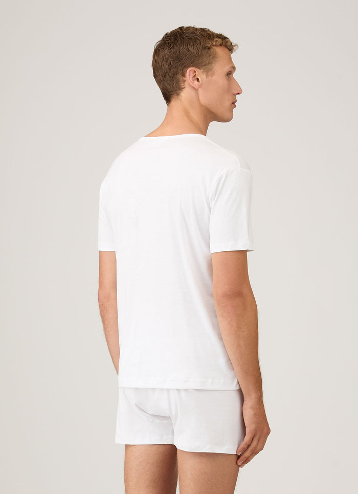 Men's Sea Island Cotton V-neck Underwear T-shirt in White