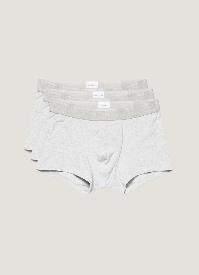 Men's Stretch Cotton Trunks 3-Pack in Grey Melange