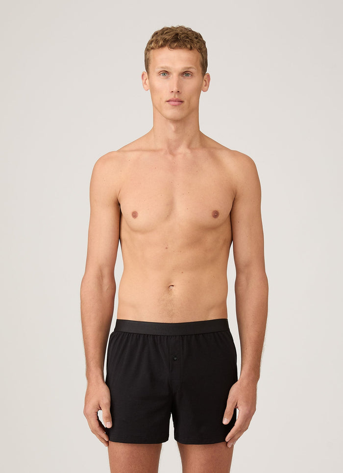 Men's Superfine Cotton One-Button Boxer Short in Black