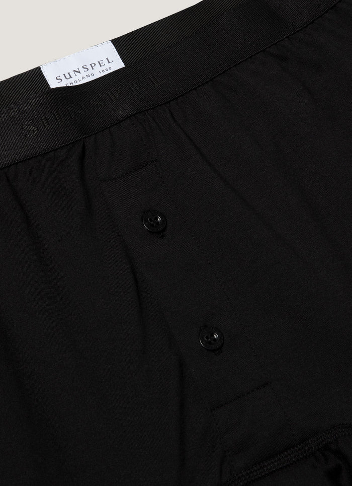 Men's Superfine Cotton Two-Button Boxer Briefs in Black