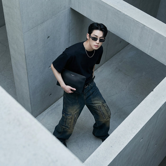 Jean cargo taille mi-haute bleu foncé - Mode Streetwear