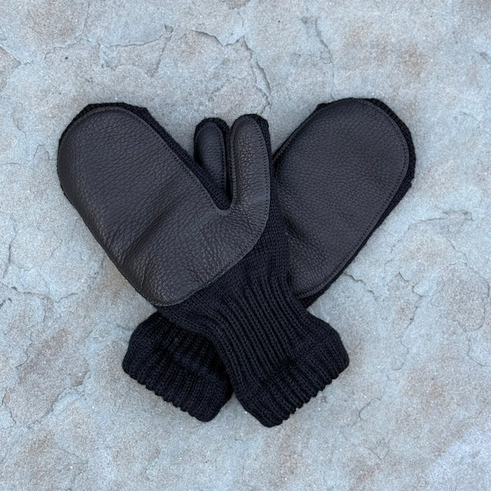 Mitten with Deer Skin - Black on Black