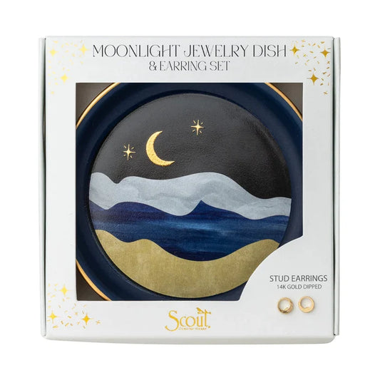 Moonlight Dish & Gold Earring Set in Blue - Madison's Niche