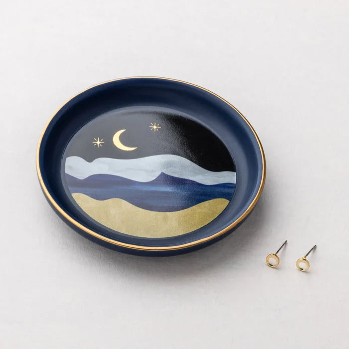 Moonlight Dish & Gold Earring Set in Blue - Madison's Niche