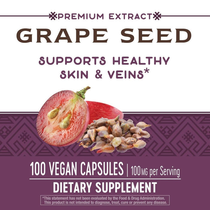 Nature's Way Premium Extract Grape Seed Standardized to 95% Polyphenols, 100 mg per serving, 60 VCaps - The Oasis of Health