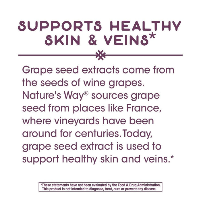 Nature's Way Premium Extract Grape Seed Standardized to 95% Polyphenols, 100 mg per serving, 60 VCaps - The Oasis of Health