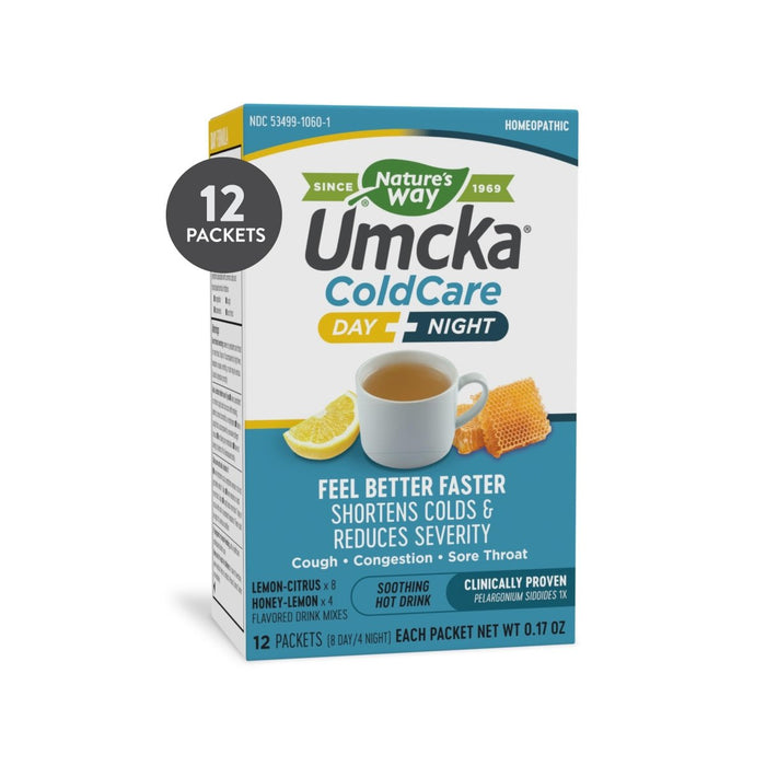 Nature's Way Umcka ColdCare Day + Night, Soothing Hot Drink Mixes, Lemon & Honey Flavors, 12 Packets - The Oasis of Health
