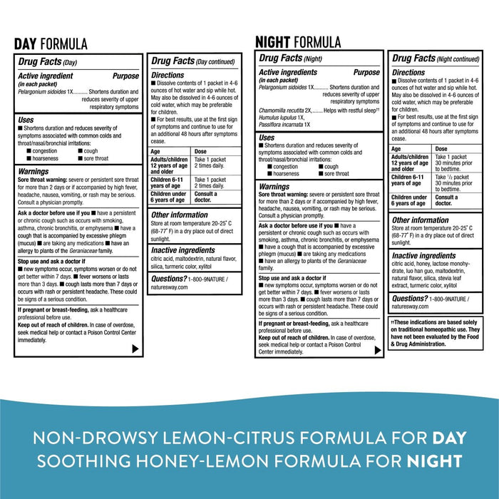 Nature's Way Umcka ColdCare Day + Night, Soothing Hot Drink Mixes, Lemon & Honey Flavors, 12 Packets - The Oasis of Health