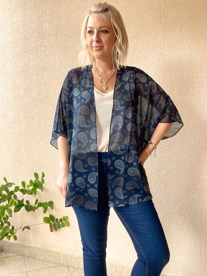 Navy Paisley kimono - 3 lengths