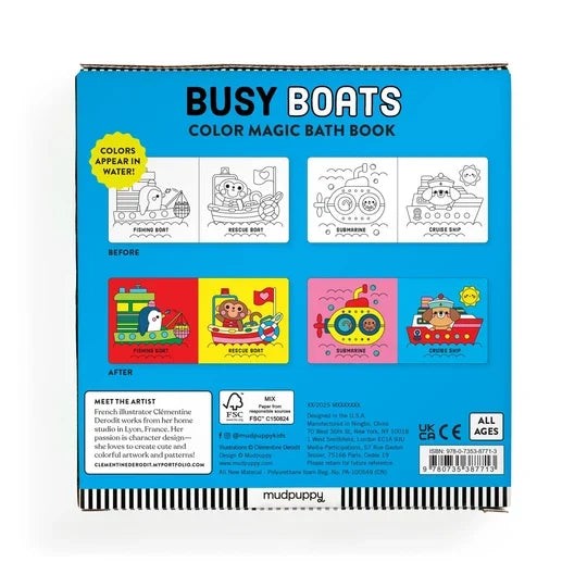 *NEW* Mudpuppy Color Magic Bath Book: Busy Boats