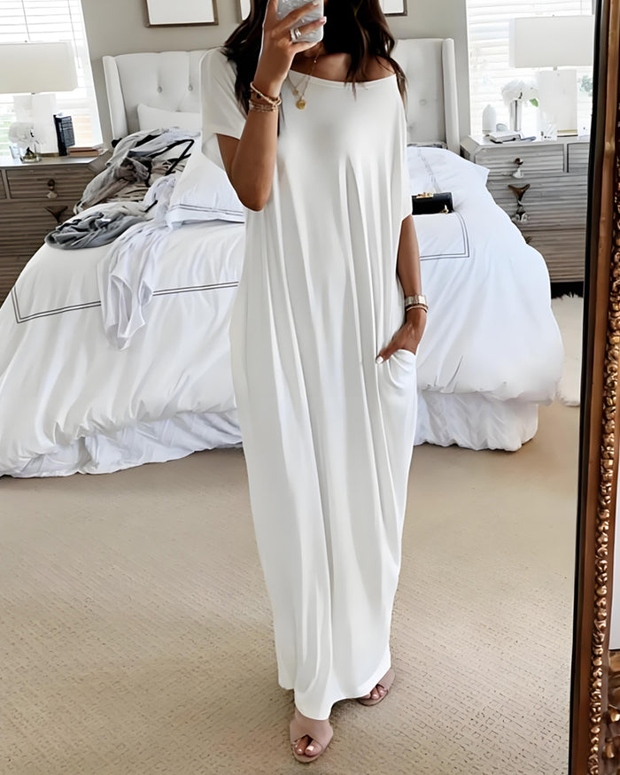 Off-Shoulder Batwing Sleeve Maxi Lounge Dress