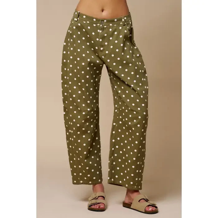 Olive Polka Dot Barrel Pants
