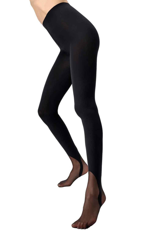 Black tightswith gaiter effect  worn by a person on a white background