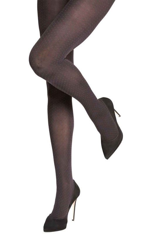 Two tone  tights worn with black high-heeled shoes on a white background