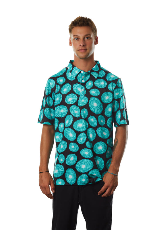 "Opihi Cluster" Basalt Black - OGA Men's Polo - Basalt Black / Opihi Blue