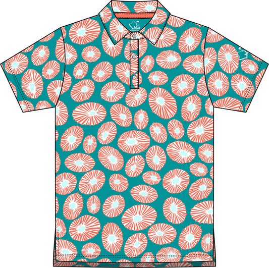 "Opihi Cluster" Deep Seafoam - OGA Youth Polo - Deep Seafoam / Coral