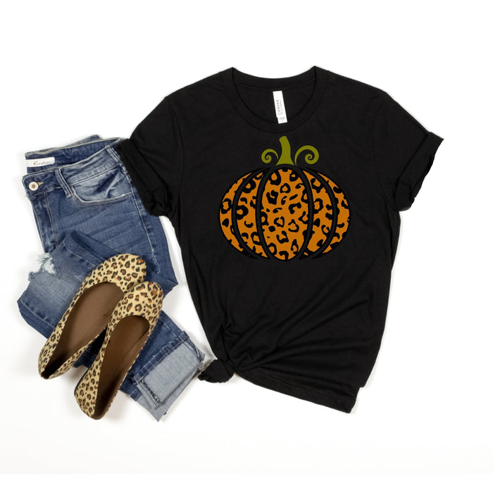 Orange Leopard Print Pumpkin Short Sleeve Tee T-Shirt
