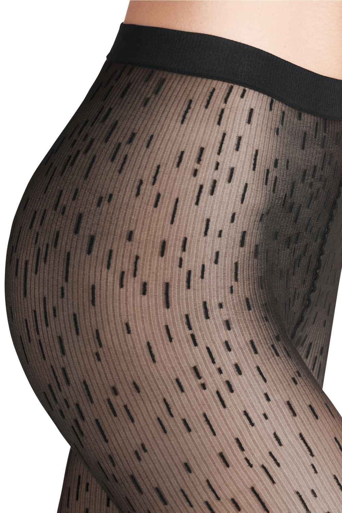 Flaw patterned  tights with black pattern and black waistband on a white background