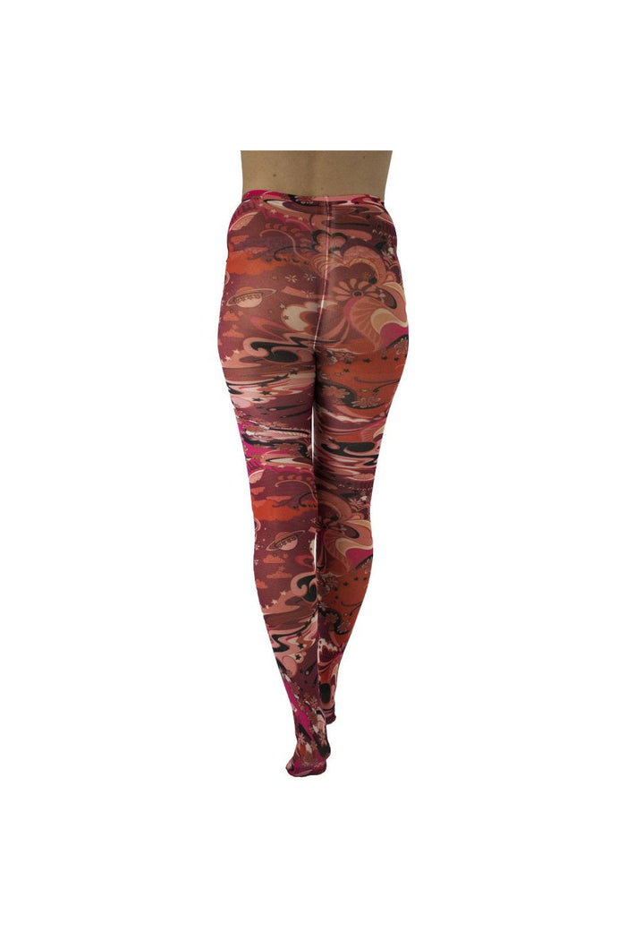 Outer space  patterned burgundy tights  on a white background