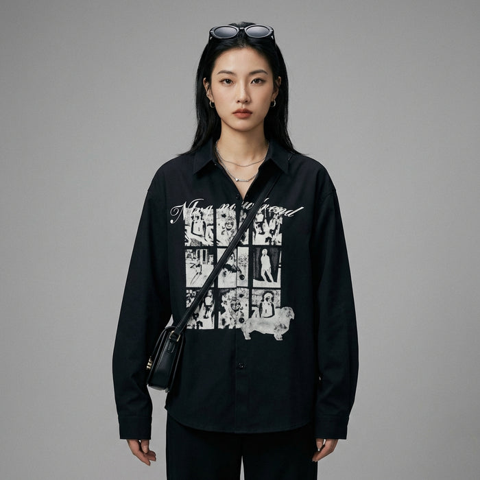 Chemise oversize imprimée abstraite unisexe streetwear - Koreanxwear - Taille M