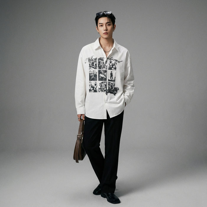 Chemise oversize imprimée abstraite unisexe streetwear - Koreanxwear - Taille M