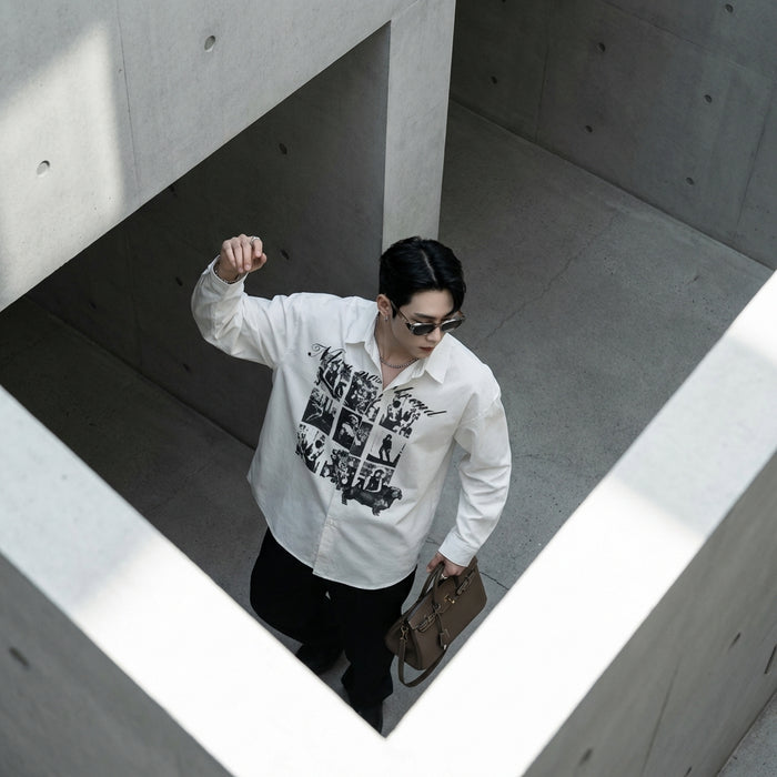 Chemise oversize imprimée abstraite unisexe streetwear - Koreanxwear