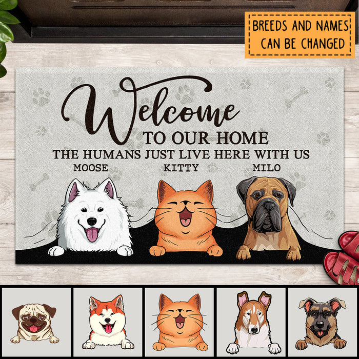 Personalized Funny Dog Cat Family Doormat, Housewarming Gift, Welcome Mat, Dog Cat Decorative Mat, Pet Lover Gift