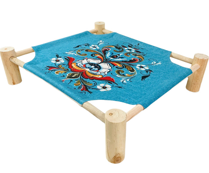 Pet Bed with Wood Base with Lise Lorentzen Rosemaling