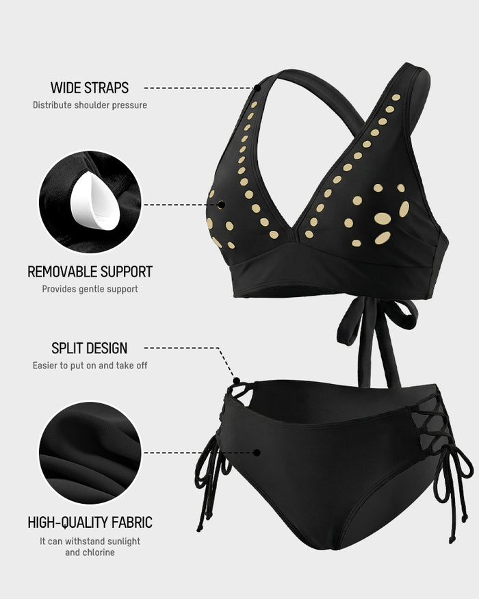 Petal Hollow V-Neck Two-Piece String Bikini Set