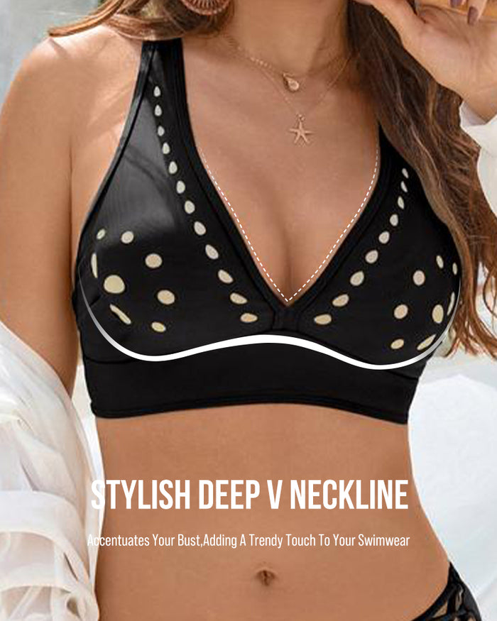 Petal Hollow V-Neck Two-Piece String Bikini Set