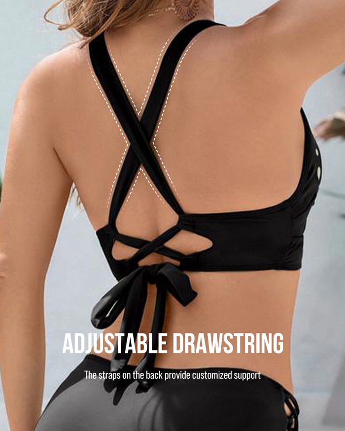 Petal Hollow V-Neck Two-Piece String Bikini Set