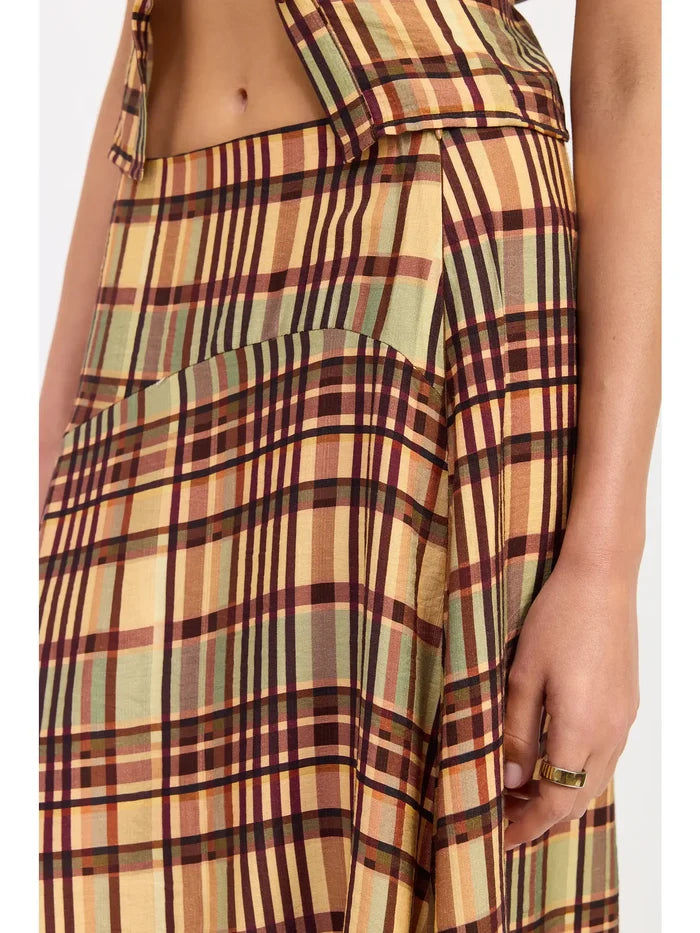 Plaid Low Rise Asymmetrical Midi Skirt