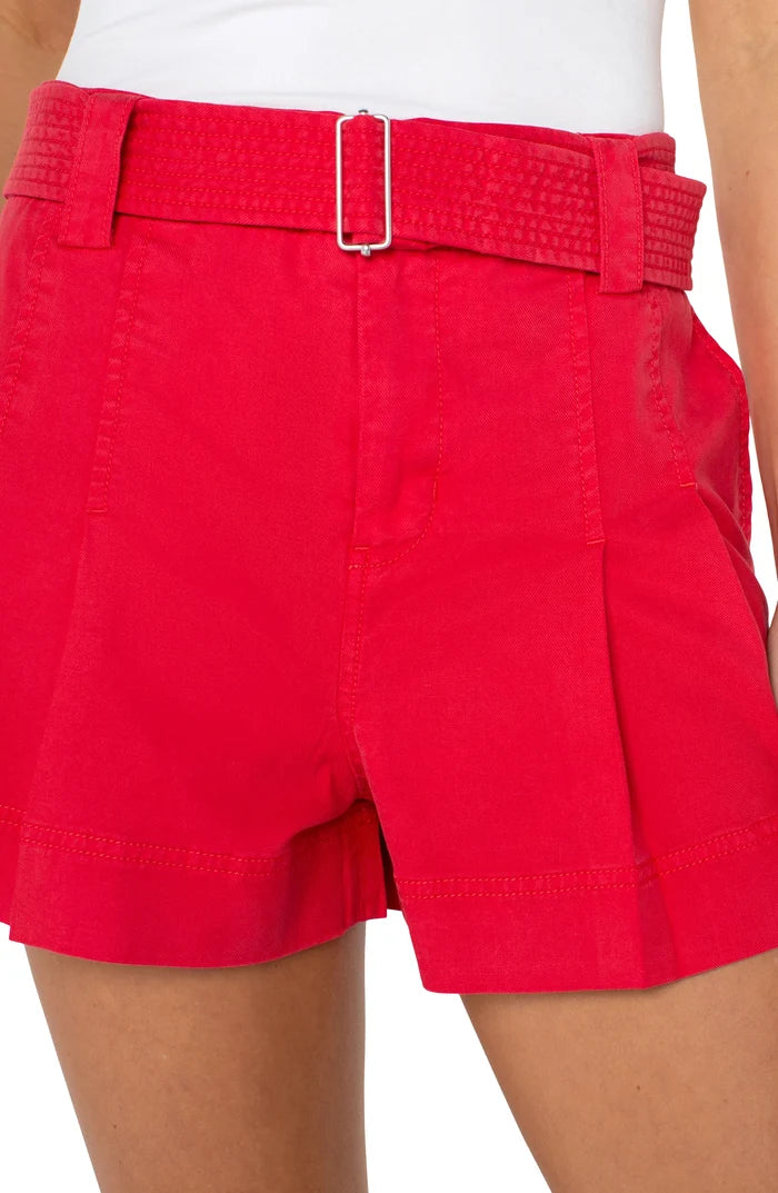 Pleated Trouser Short With Belt in Geranium - Madison's Niche