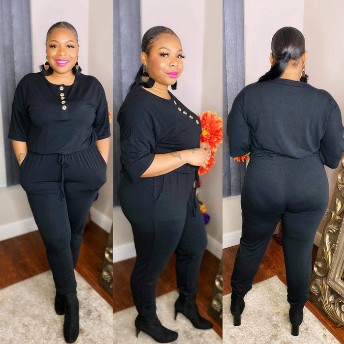 Plus Size Solid Color Loose Casual Jumpsuit  Women Jumpsuit