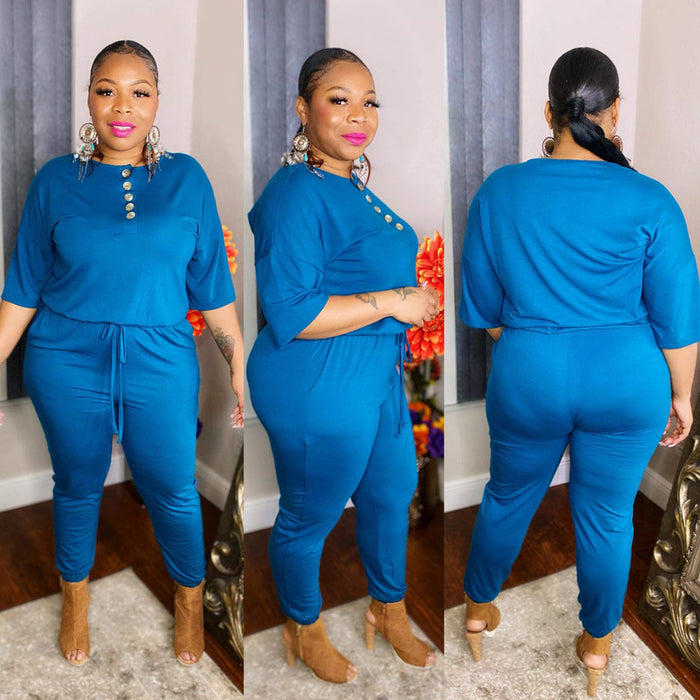 Plus Size Solid Color Loose Casual Jumpsuit  Women Jumpsuit