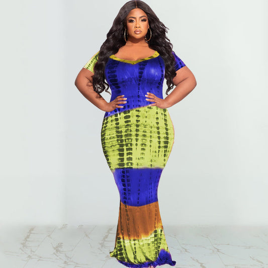 Plus Size Summer Pattern Print Fashion Sexy Long Women Clothes Dress