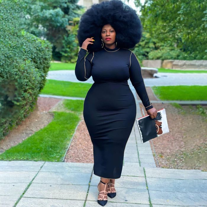 Plus Size Tight Sexy Solid Color Rib Fabric Long  Women Dress