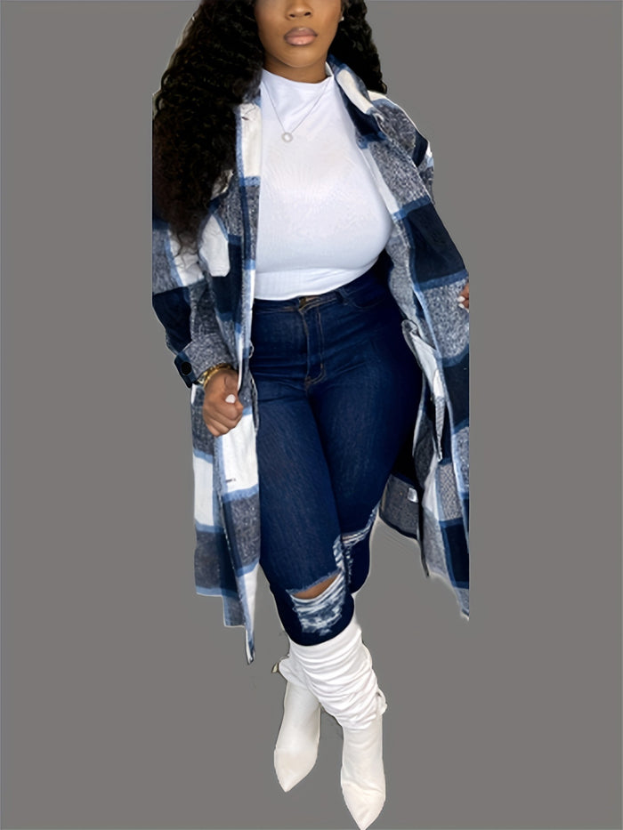 Plus Size Women Autumn Winter Collared Button Pocket Long Sleeve Thickened Coat