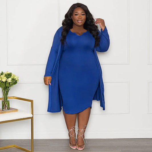 Plus Size Women Clothing Casual Long Sleeve Tube Top Dress Two Piece Set