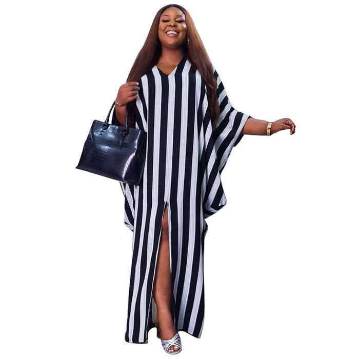 Plus Size Women Clothing Loose Girls Sexy Striped Irregular Asymmetric Dress